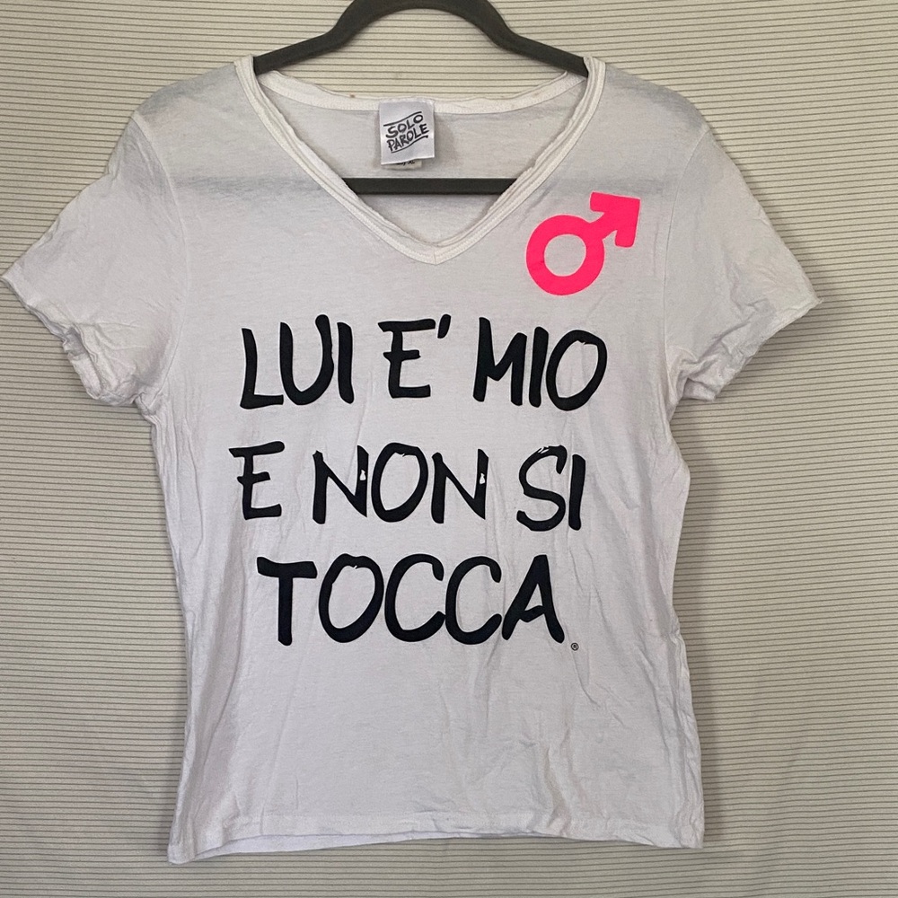 Italian White V-Neck Graphic Tee